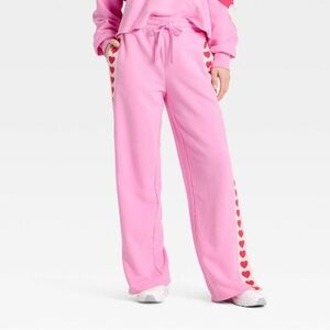 NWT Valentine's Day French Terry Wide Leg Sweatpants - JoyLab XXS Target Heart